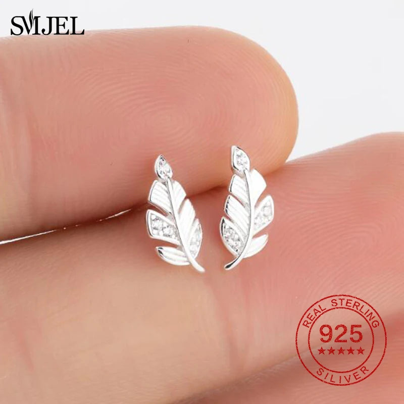 925 Silver Leaf Earrings Bohemian Small Dolphin Bar Mouse Stud Bee Girls Jewerly