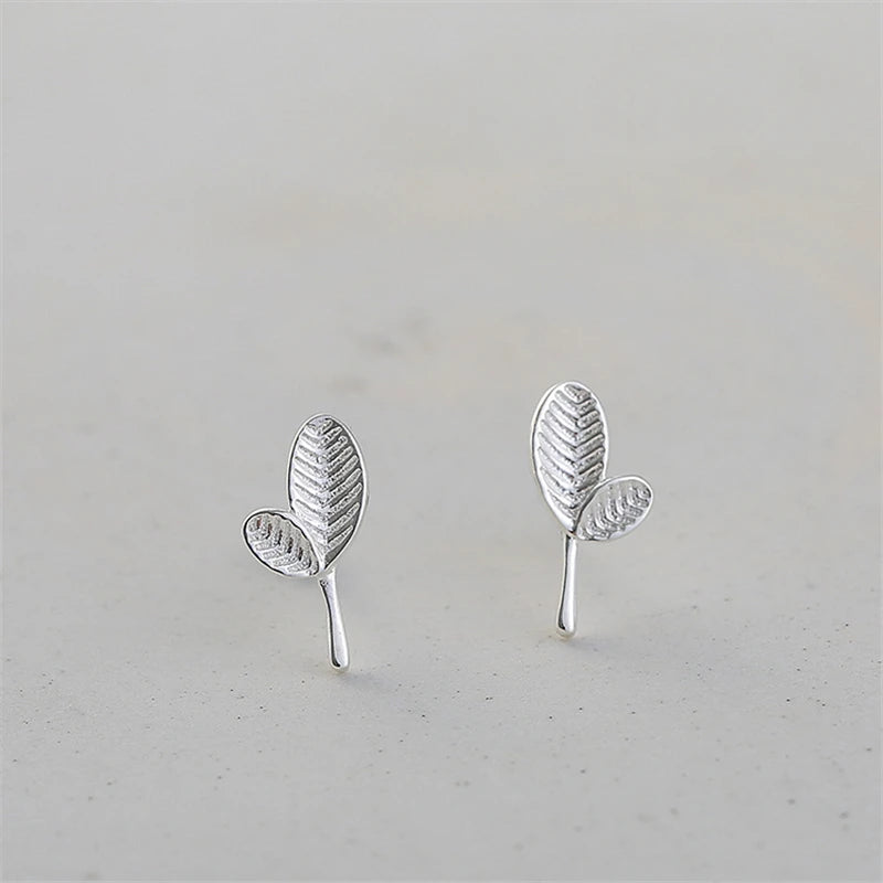 925 Sterling Silver Leaves Stud Earrings For Women Girl