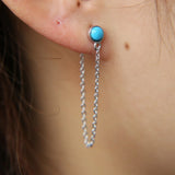 925 Sterling Silver Chain Turquoise Stone Earrings