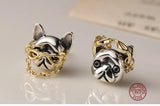 925 Silver French Bulldog Dog Small Stud Earrings for Women