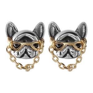 925 Silver French Bulldog Dog Small Stud Earrings for Women