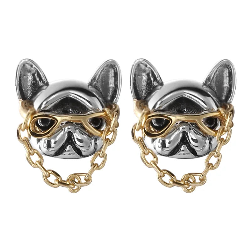 925 Silver French Bulldog Dog Small Stud Earrings for Women