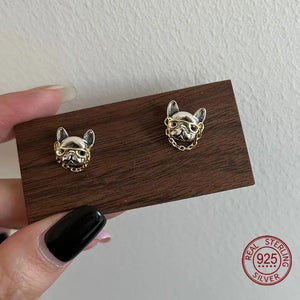 925 Silver French Bulldog Dog Small Stud Earrings for Women