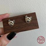 925 Silver French Bulldog Dog Small Stud Earrings for Women