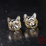 925 Silver French Bulldog Dog Small Stud Earrings for Women