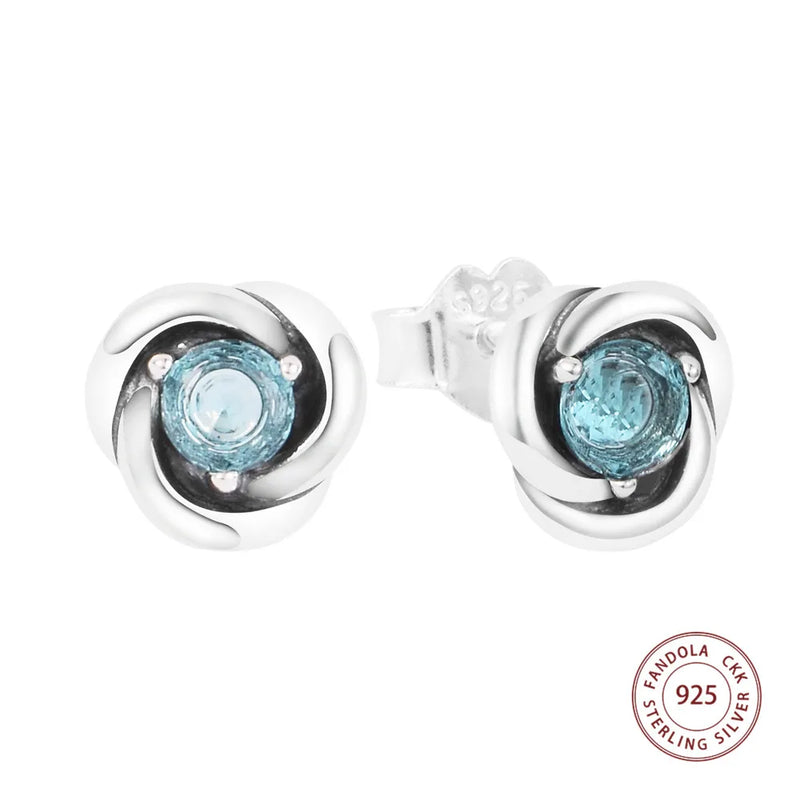 925 Silver March Aqua Eternity Stud Earrings