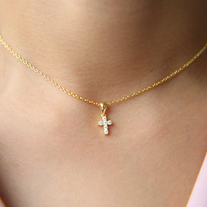 925 Silver Micro Pave CZ Tiny Cross Pendant Necklace for Women