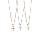 925 Silver Micro Pave CZ Tiny Cross Pendant Necklace for Women
