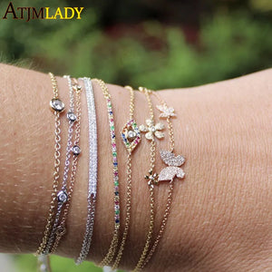 925 Silver Rainbow Bar Charm Link Chain Bracelet