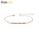 925 Silver Rainbow Bar Charm Link Chain Bracelet