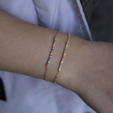 925 Silver Rainbow Bar Charm Link Chain Bracelet