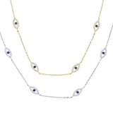 925 Silver CZ Evil Eye Charm Necklace Delicate Chain Choker