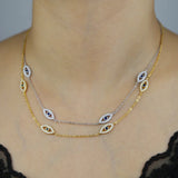 925 Silver CZ Evil Eye Charm Necklace Delicate Chain Choker