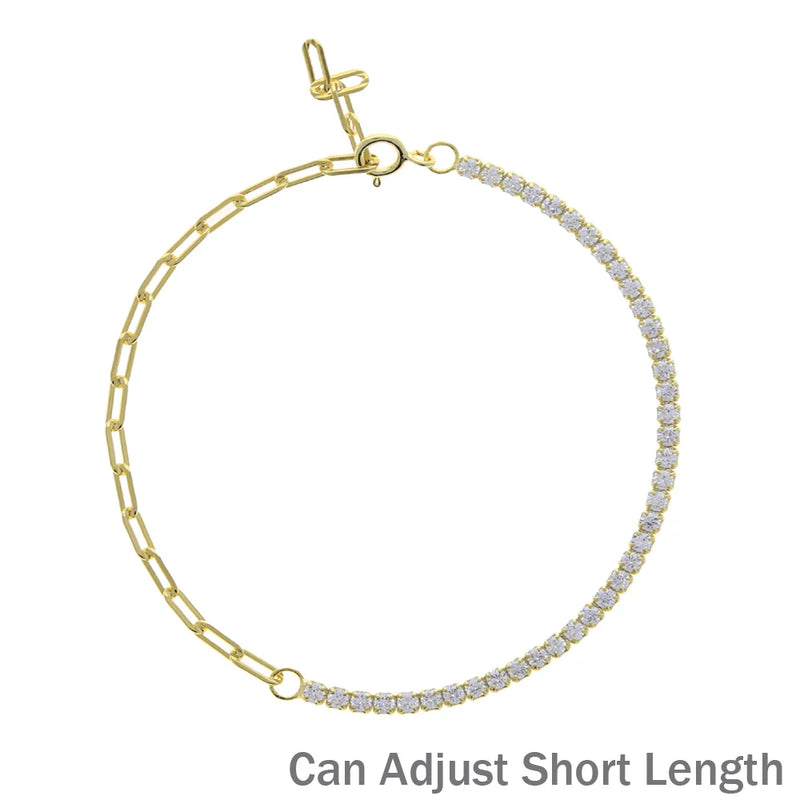 925 Silver CZ Clip Tennis Bracelet Mixed Chains Stack Vermeil Jewelry