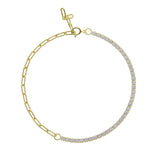 925 Silver CZ Clip Tennis Bracelet Mixed Chains Stack Vermeil Jewelry