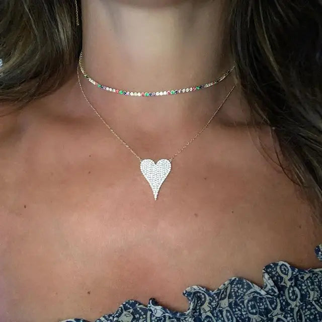 925 Silver Micro Pave Cz Heart Necklace
