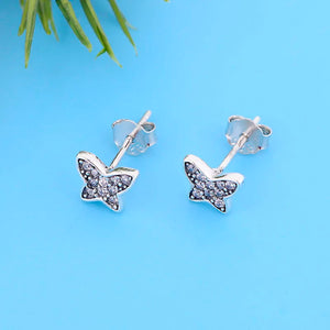 925 Silver Butterfly Stud Earring Zirconia Women Brincos Hypoallergenic