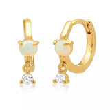 925 Silver Mini Hoops CZ Fire Opal Piercing Jewelry