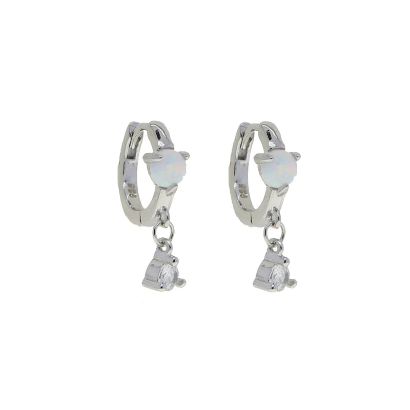 925 Silver Mini Hoops CZ Fire Opal Piercing Jewelry