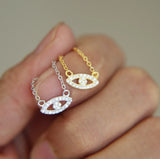 925 Silver CZ Link Chain Evil Eye Cross Necklace