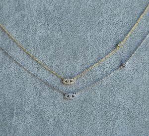 925 Silver CZ Link Chain Evil Eye Cross Necklace
