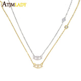 925 Silver CZ Link Chain Evil Eye Cross Necklace
