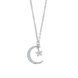 925 Silver Moon Choker Necklace CZ Star Drip Charm Layer Short Gift