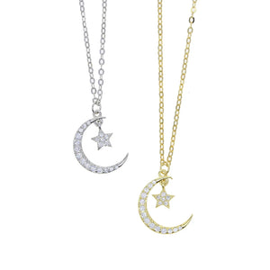925 Silver Moon Choker Necklace CZ Star Drip Charm Layer Short Gift