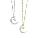 925 Silver Moon Choker Necklace CZ Star Drip Charm Layer Short Gift
