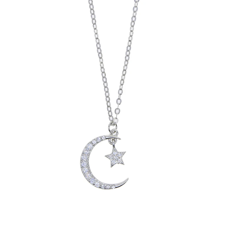 925 Silver Moon Choker Necklace CZ Star Drip Charm Layer Short Gift