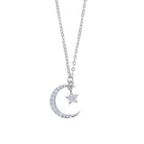 925 Silver Moon Choker Necklace CZ Star Drip Charm Layer Short Gift