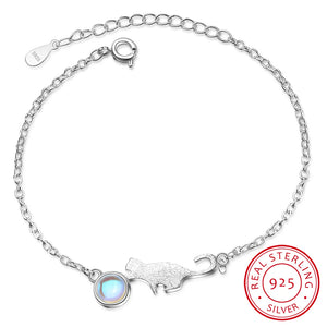 925 Silver Moonlight Stone Cat Charm Bracelet Creative Fine Jewelry