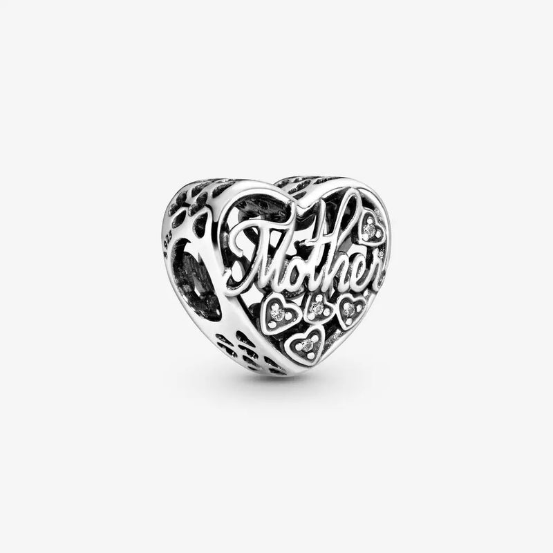 925 Silver Mother & Son Script Openwork Bead Charm for Bracelet