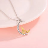 925 Silver Mother & Child Rabbit in Moon Pendant Necklace for Women