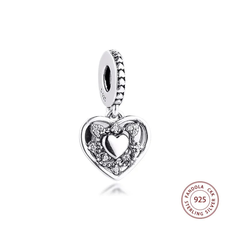925 Silver My Wife Always Heart Dangle Charms Bracelet DIY Beads