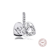 925 Silver My Wife Always Heart Dangle Charms Bracelet DIY Beads