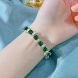 925 Silver Emerald Bracelet Females Fine Jewelry