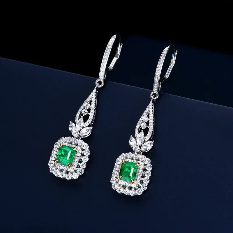 Sterling Silver Emerald Earrings for Women, Green Emerald Drop Earrings