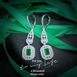Sterling Silver Emerald Earrings for Women, Green Emerald Drop Earrings