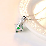925 Silver Emerald Box Pendant Necklace Fine Jewelry