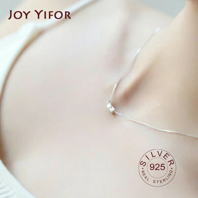 925 Silver Necklace 3 Squares Bohemian Long Chain