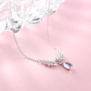 925 Silver Necklace Angel Wing Moonstone CZ Chain Fine Jewelry