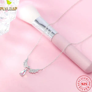 925 Silver Necklace Angel Wing Moonstone CZ Chain Fine Jewelry