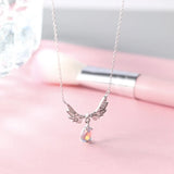 925 Silver Necklace Angel Wing Moonstone CZ Chain Fine Jewelry