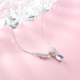 925 Silver Necklace Angel Wing Moonstone CZ Chain Fine Jewelry