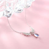 925 Silver Necklace Angel Wing Moonstone CZ Chain Fine Jewelry