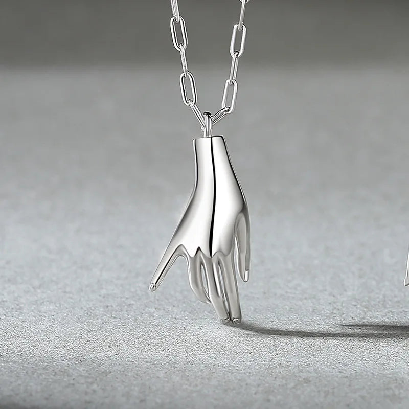925 Silver Necklace Holding Hands Couple Necklaces & Pendants