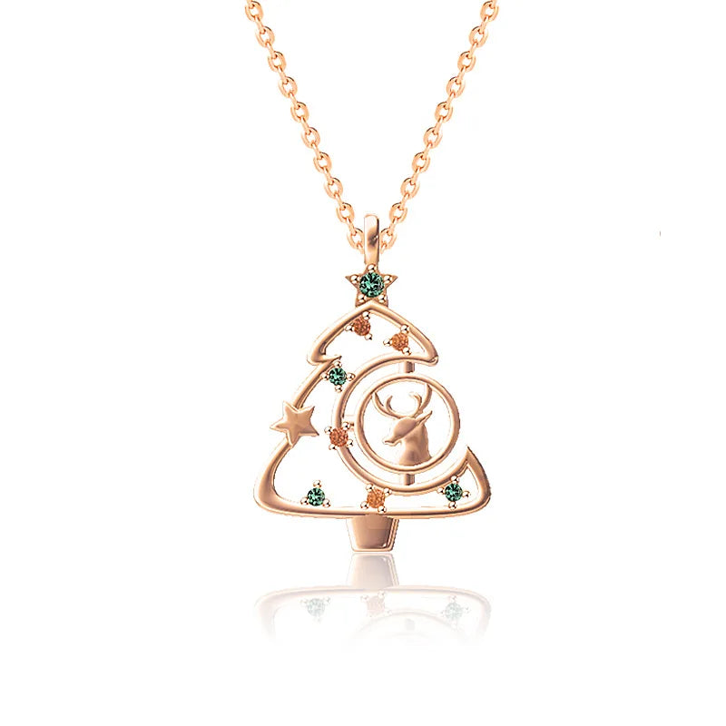 925 Sterling Silver Necklace For Women Elk Christmas Tree Necklaces & Pendants