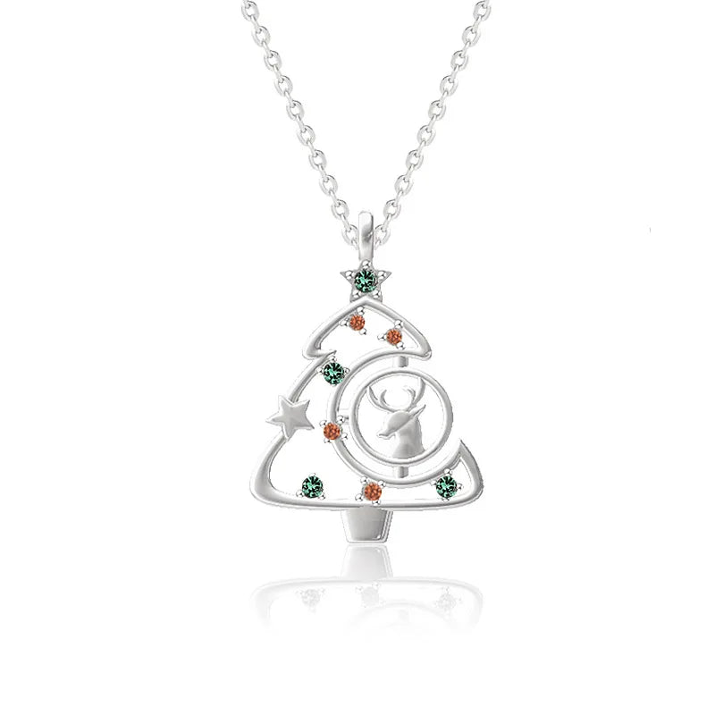 925 Sterling Silver Necklace For Women Elk Christmas Tree Necklaces & Pendants