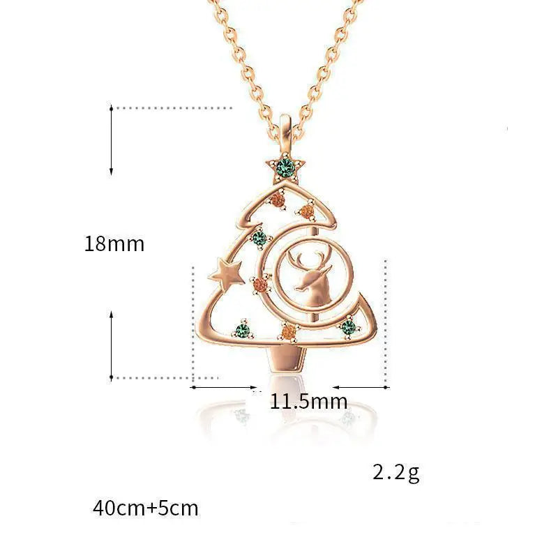 925 Sterling Silver Necklace For Women Elk Christmas Tree Necklaces & Pendants